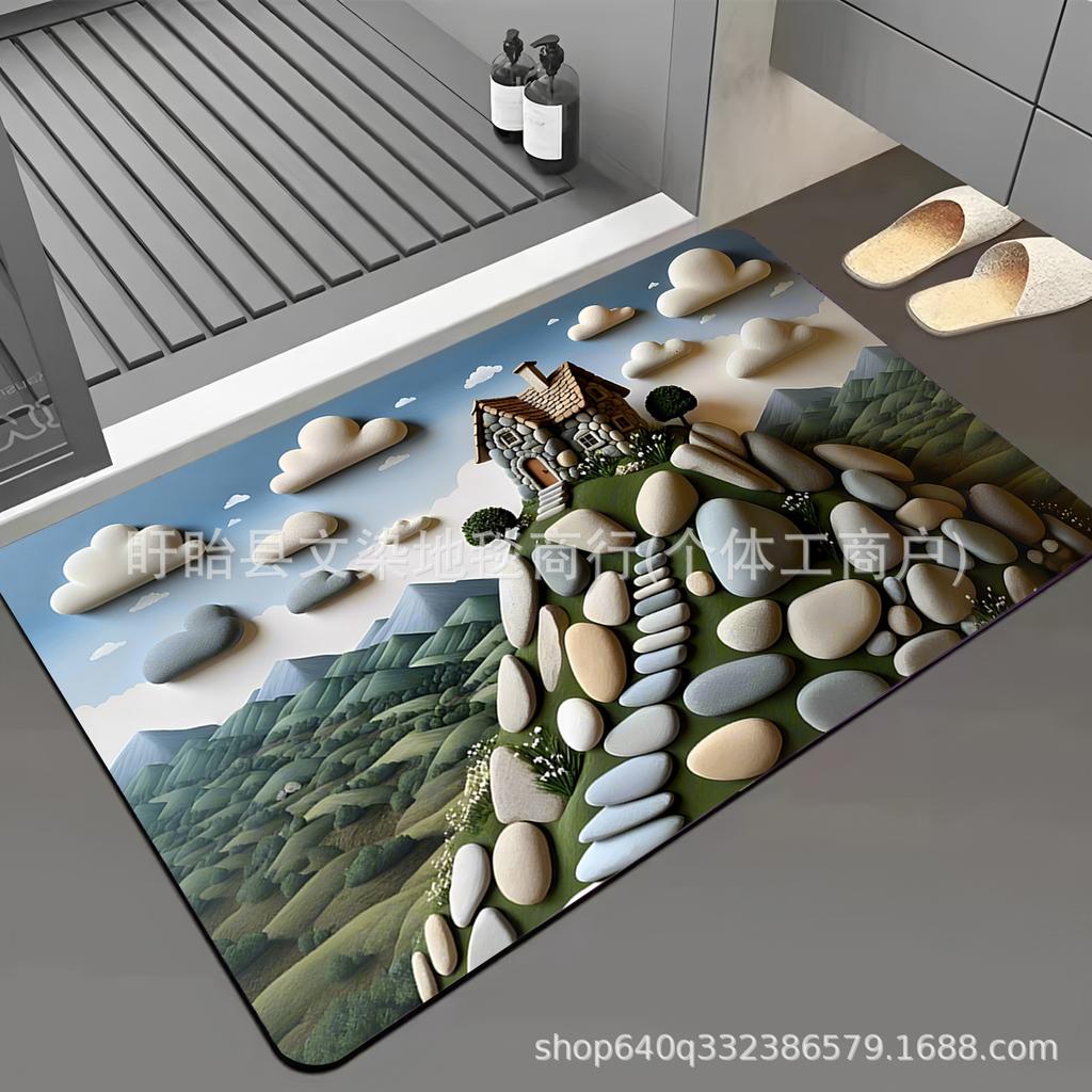 3D Pebble Carpet Floor Mat Household Bathroom and Toilet Absorbent Anti Slip Quick Drying Foot Mat