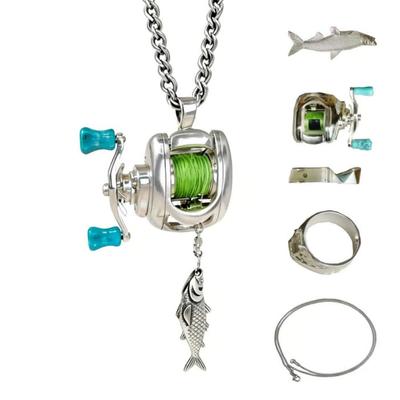 Fun Personality Mini Luya Fishing Reel Jewelry Set Thread Wheel Jewelry Set Necklace