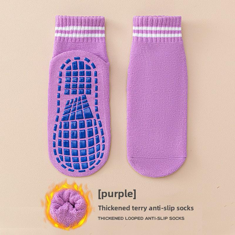 Non-Slip Floor Socks Autumn Winter Thickened Warm Trampoline Socks for Adult Indoor Yoga Kids Playground 28cm&XL (9-12 Y) фиолетовый