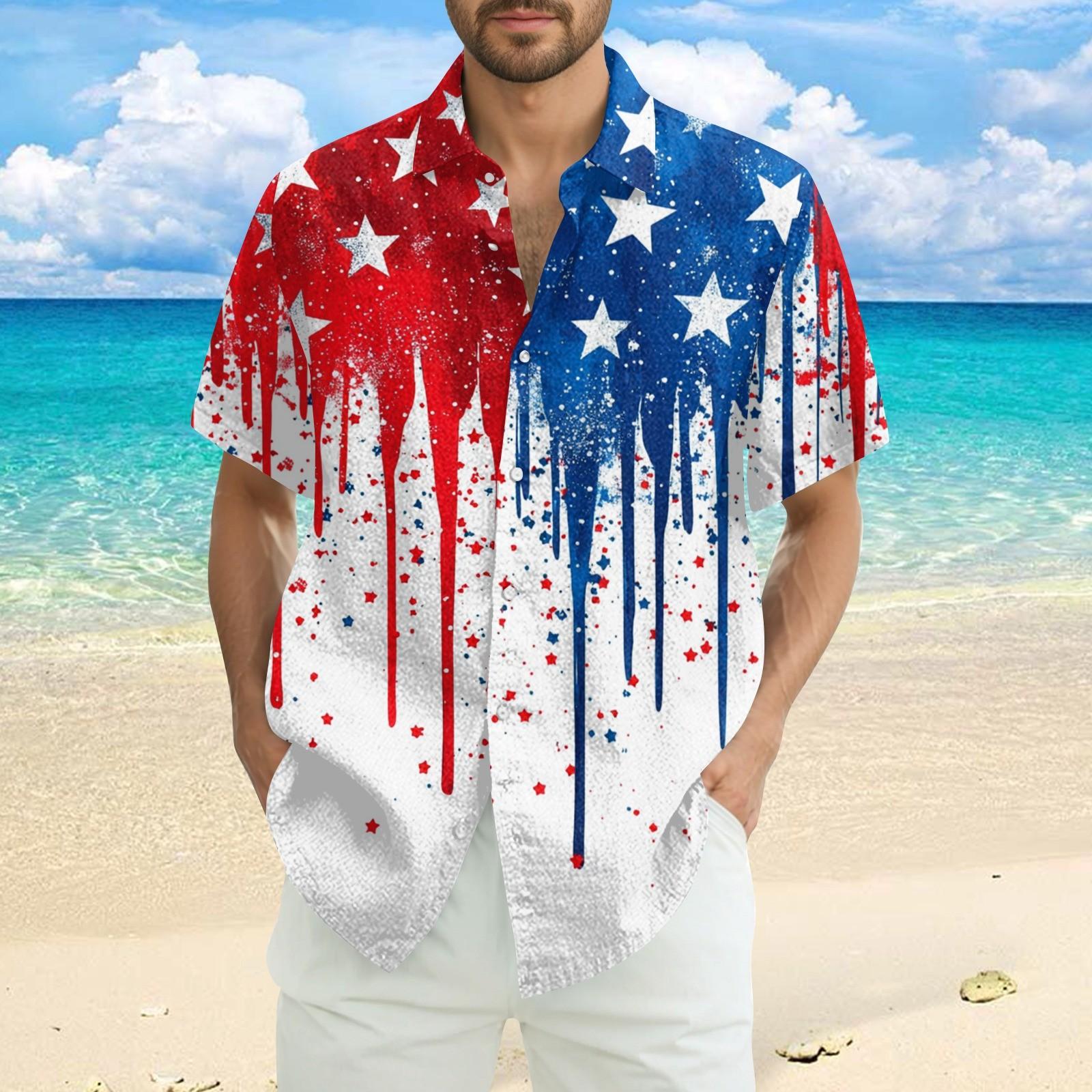 

Мужская повседневная рубашка с короткими рукавами и принтом «День независимости» XL белый