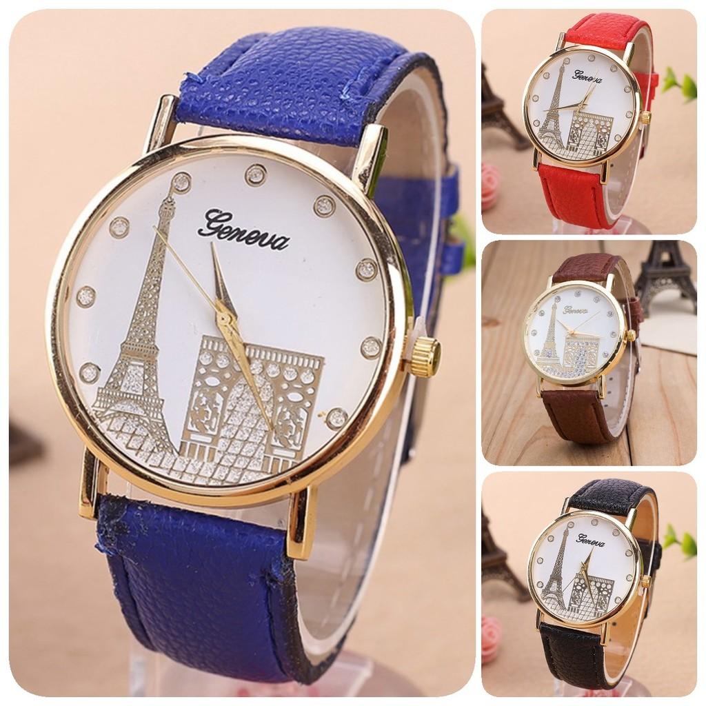 Eiffel Pattern Tower Watch Pu Strap Quartz Wrist Watch Decoration Gift Fashion