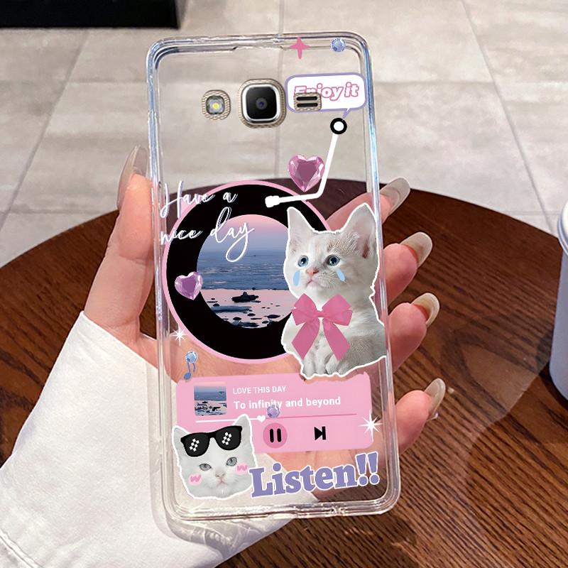 Casing For Samsung J2 Prime/G532/J2 ACE/Grand Prime Plus/G530 Aesthetic Fashion Cute Cat Soft Back Cover Transparent Phone Case