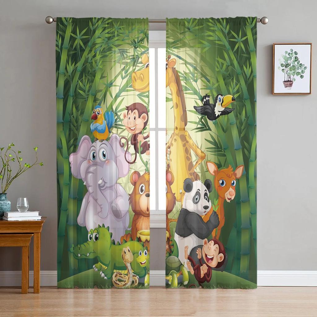 Cartoon Animal Koala Panda tiulowe przezroczyste zasłony okienne do salonu kuchnia dzieci sypialnia woalowa wisząca zasłona