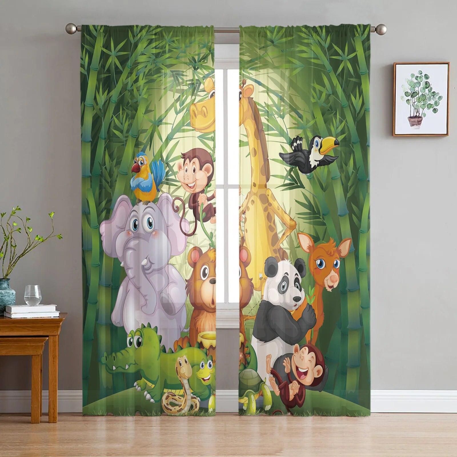 Fun Giraffe Animal White Sheer Gordijnen voor Woonkamer Voile Gordijn Slaapkamer Badkamer Tule Gordijnen Raamgordijnen 135W x 114H(cm)