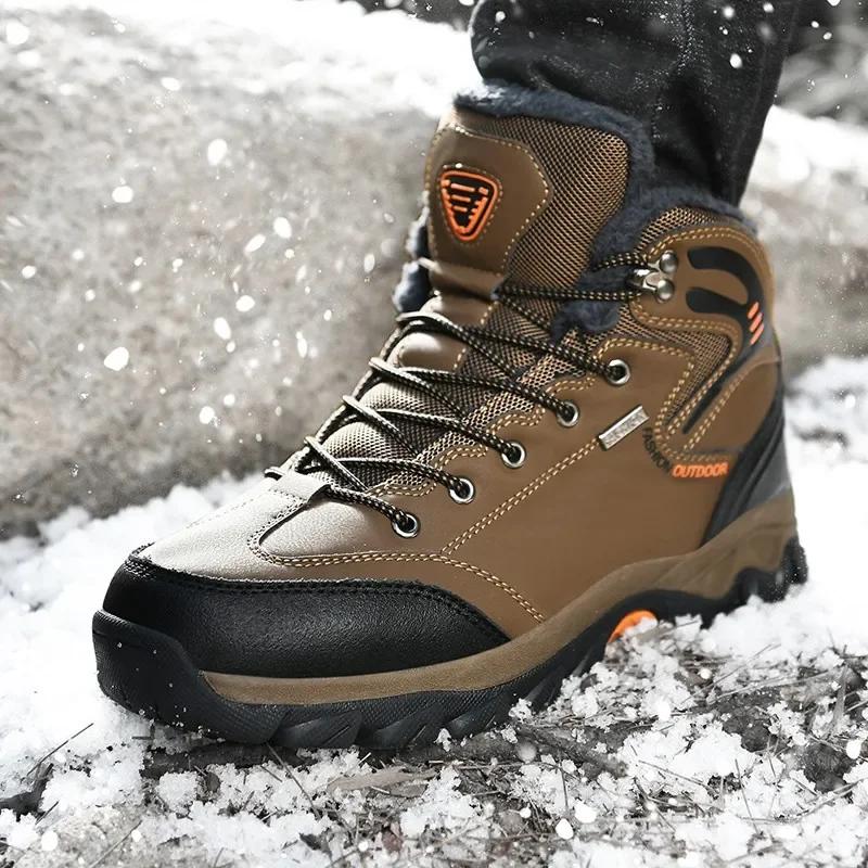 Winter Men's Boots Warm Men's Snow Boots High Quality Leather Waterproof Men Sneakers Outdoor Men Hiking Boots Work Shoes Male