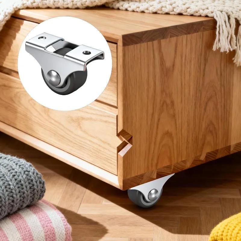 Small Wheel Casters Universal Directional Furniture Wheel Sliding Door Pulley Drawer Table Chair Rubber Rolling DIY Fixed Caster