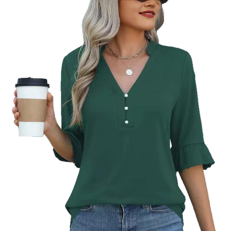 2025 Neues Herbst Damen Einfarbig Modisch Lässig T-Shirt Tops Hemd