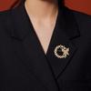 Anti-Exposure Brooch Round Women Shape Brooch with Rhinestones Imitation Pearls Suits Coats Sweaters Pin Commuting Dating