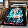 Blue Hair Woman Heart Cutout Blanket Personalized Name Soft Comfortable Stylish Blanket Car Blanket Perfect For Travel Camping Outdoor Home Suitable
