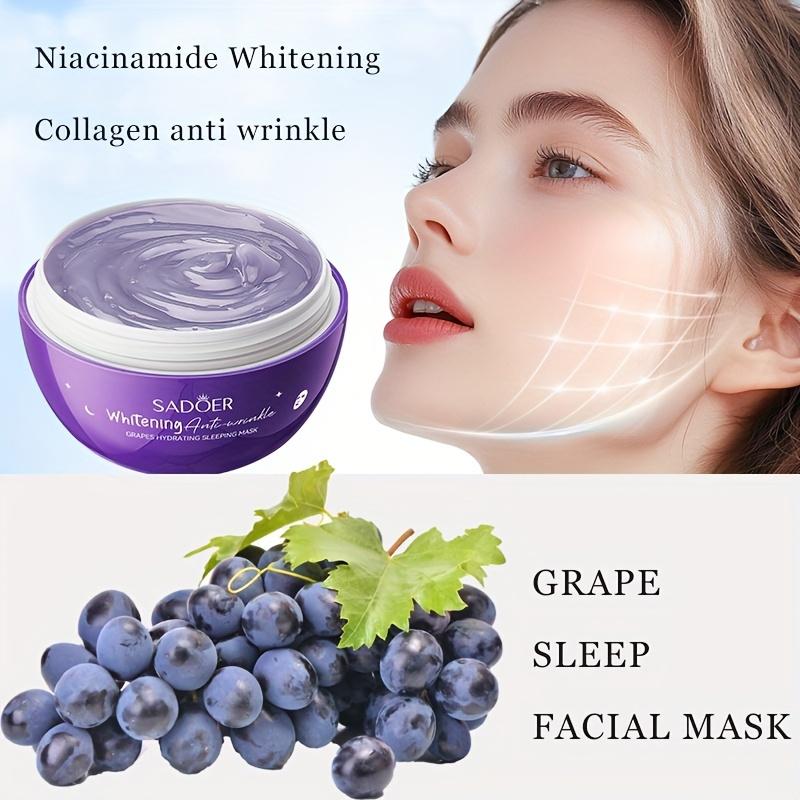 SADBER Grape Sleep Facial Mask - Moisturizing Niacinamide & Collagen Mask, Hypoallergenic, Alcohol-Free - Brightens & Hydrates All Types
