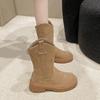 Retro medium boots children's autumn and winter new round head suede thick sole western cowboy boots knight boots