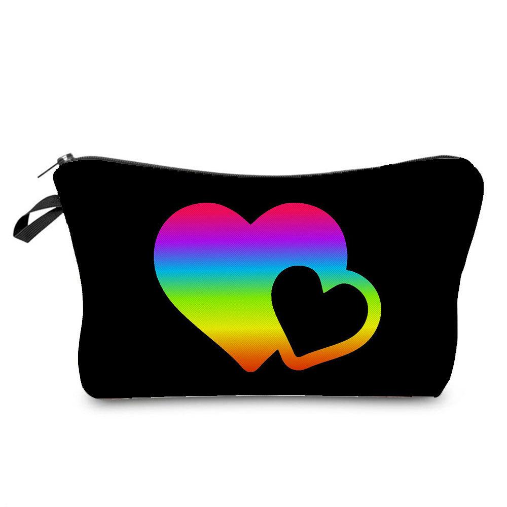 Women Heart Print Cosmetic Bag Toiletries Organize Travel Storage Case  6424