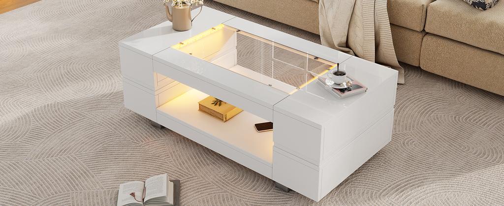 White LED Coffee Table with Bluetooth App Control, Coffee Table, Sofa Table, Living Room Table, Suitable for Party, Office, Living Room