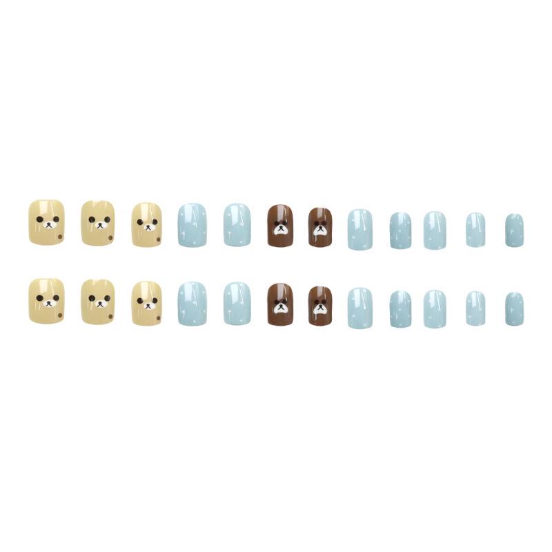 Kawa z mlekiem Misie w grochy Paznokcie na doczepienie - Urocze, Zabawne, Słodkie Naklejki do Manicure