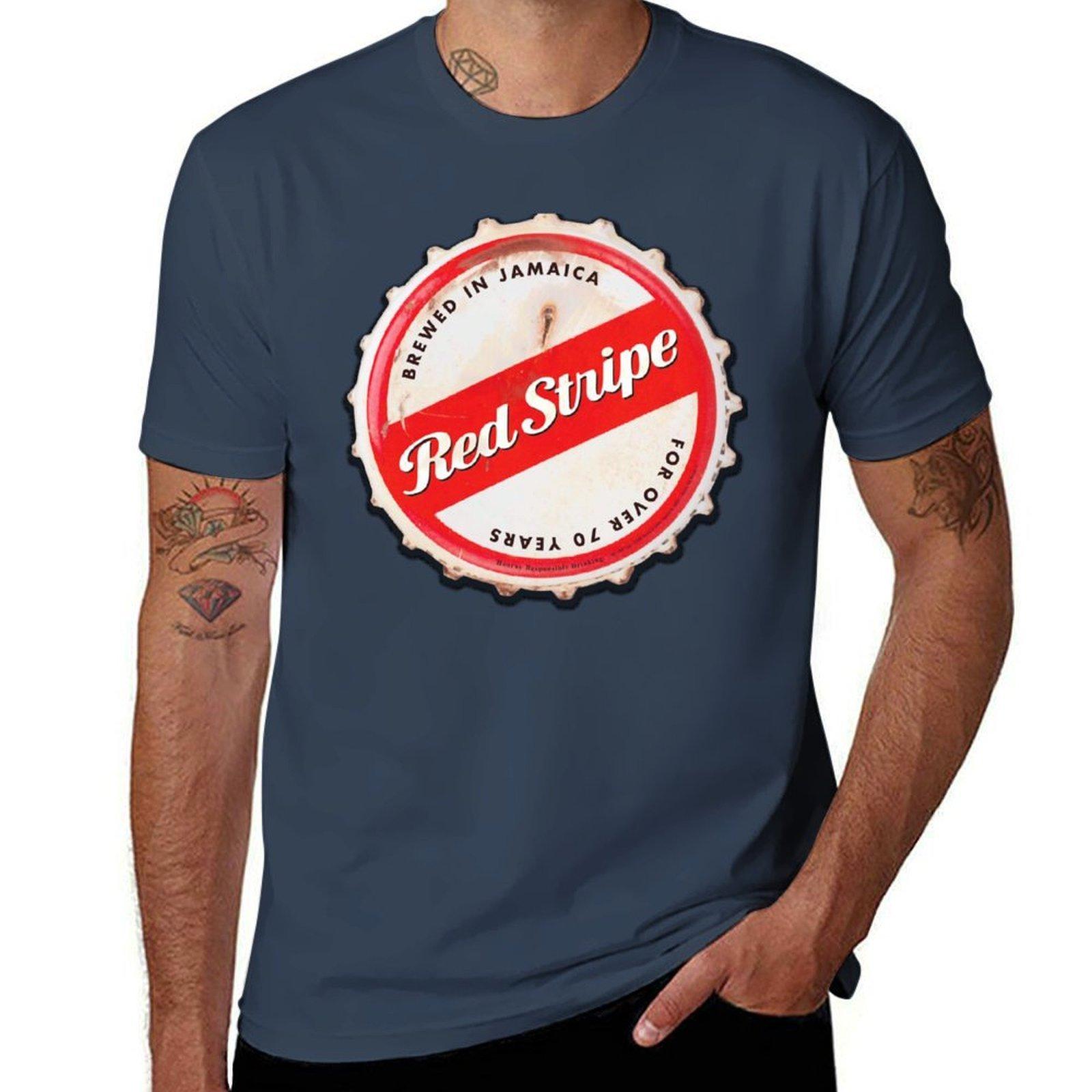 Red Stripe Bottle Cap TShirt Large Size Basic Casual TShirt S