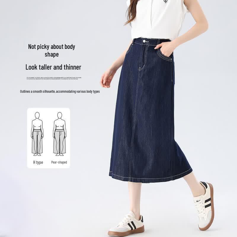 Women s Mid-Length Slimming Denim Straight Skirt L