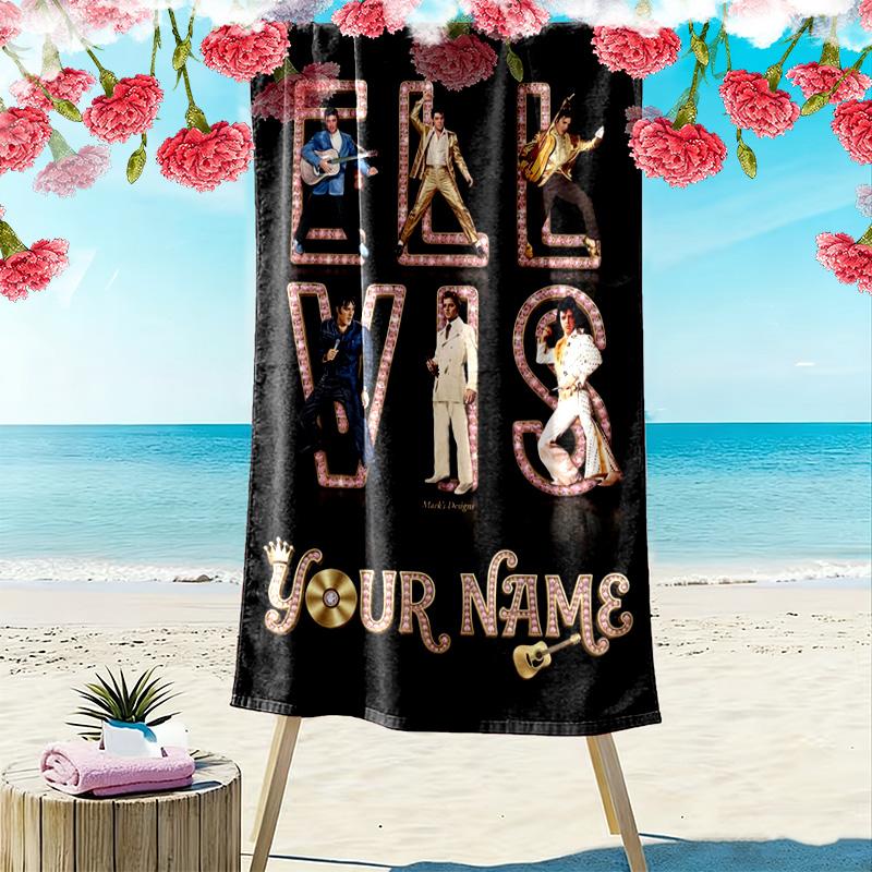 Name Custom Elvis Poster Print Beach Towel, Large Soft Quick Dry Towel for Beach Camping Swimming