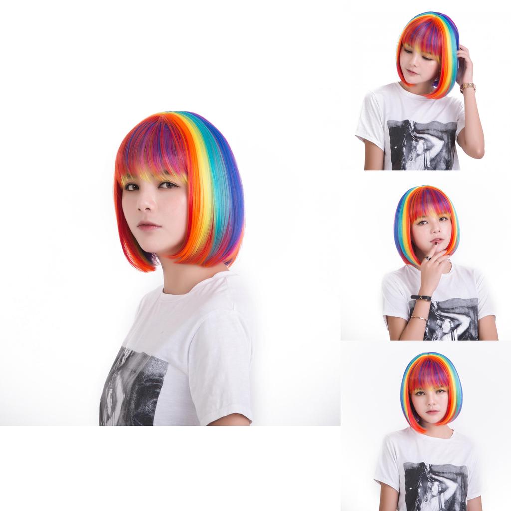Cosplay Short Rainbow Wig For Festival