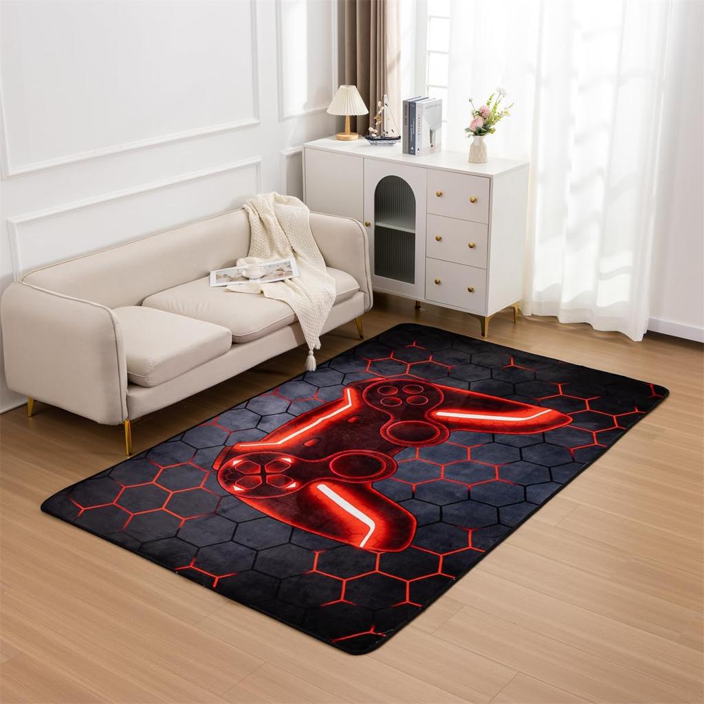 Game Console Area Rug for Bedroom Sofa Playroom Gaming A Living Room Geometric Bedside Rugs Gamer Decorative Floor Mat Carpet