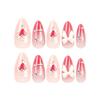 24Pcs Gradient Rhinestone Fake Nails with Red Heart Pearl Bowknot Decor for Party Wedding