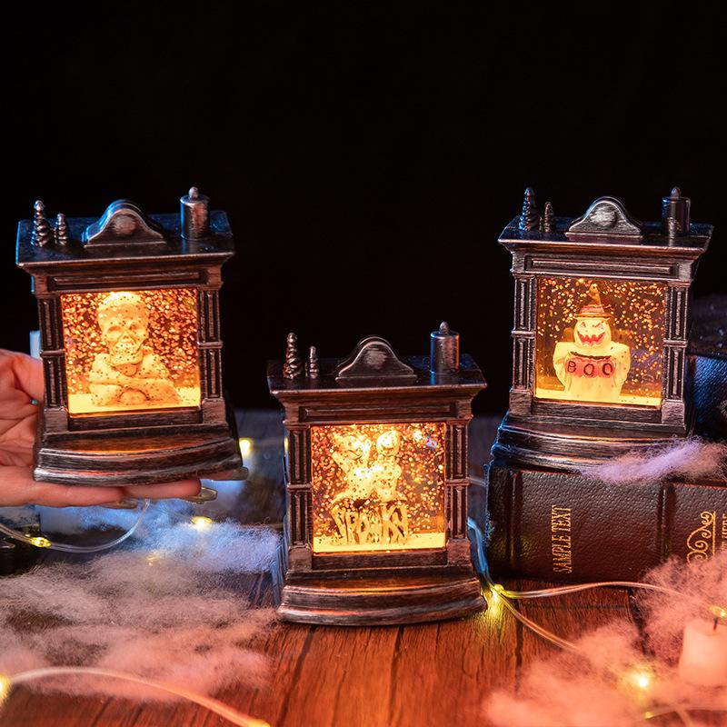 Halloween Fireplace Lamp Pumpkin Lantern Ghost Lamp Ghost Festival Skull Wind Lamp Halloween Night Light Desktop Ornament