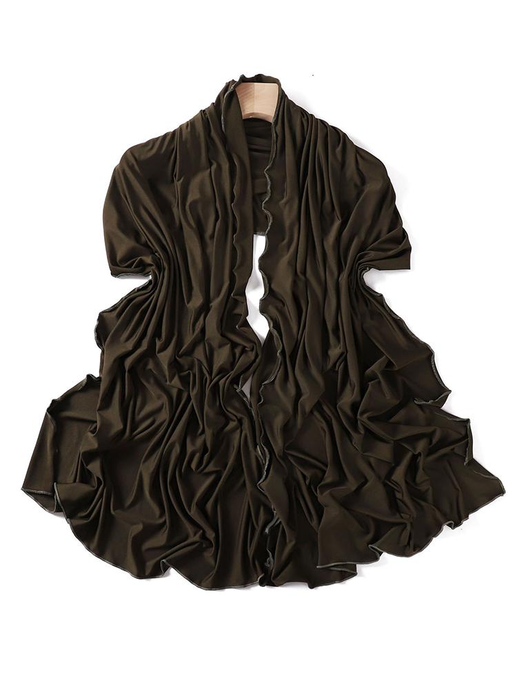 Luxury Wavy Edge Jersey Hijab for Women Solid Color Milk Silk Scarf Headscarf Autumn Shawl Stretchy Chiffon Scarf Ramanda