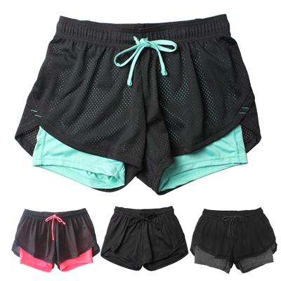 Pantaloncini da Corsa a Doppio Strato Finto Due Pezzi Donna Rete Coulisse Pantaloncini Corti da Yoga