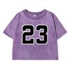 23 Letterprinting Female Washed Short Tshirts Breathable Casual Summer Clothes Distress Vintage Midriff-Baring T-Shirt Women