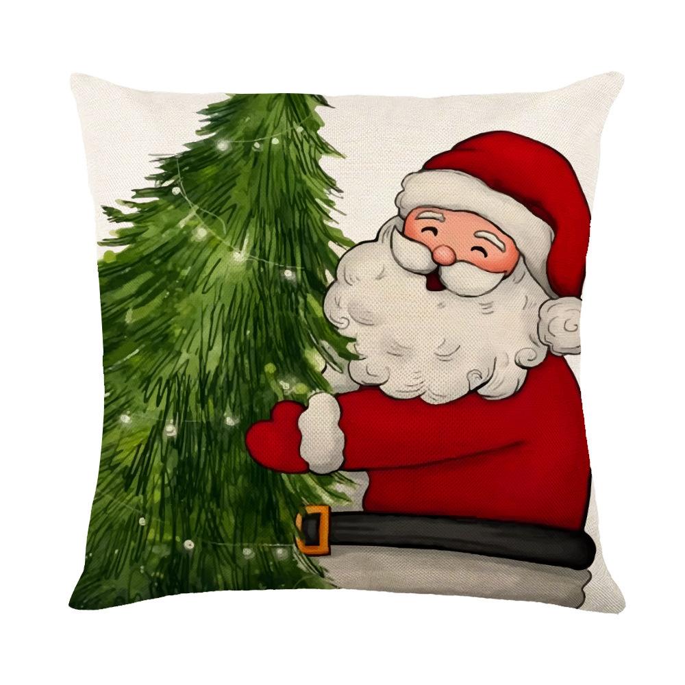 Christmas Gift Chessboard Pattern Snowflake Linen Pillowcase Cushion Cover Home Office Decoration Cushion Cover 45X45