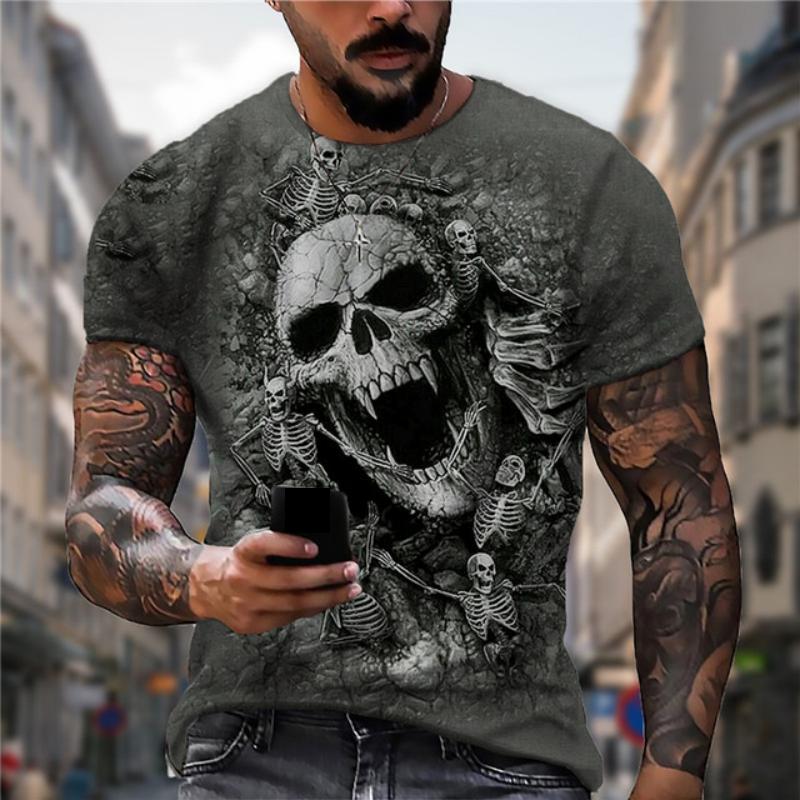Summer Men's Skull Tshirt 3D Printed Skull Graphic T-shirts For Men Oversized Short Sleeve Punk Tops Tee Shirt Men Clothing