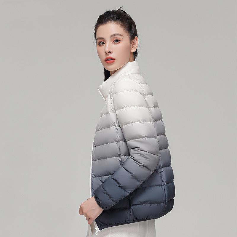 Gradual change color down jacket women's light and thin short stand-up collar autumn and winter white duck down casual jacket light and warm