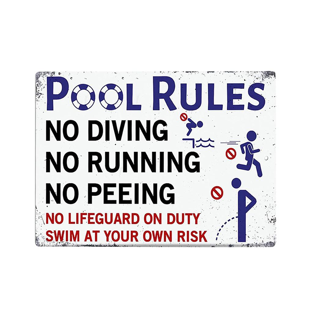 Pool Rules Sign, Indoor/Outdoor Swimming Pool Decorations, Aluminum Metal Sign