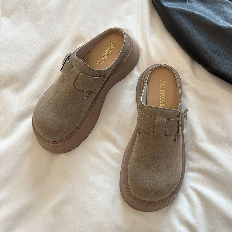 Lazy Thick-soled Bag Head Slippers Women's 2025 Spring and Autumn New Height-increasing Outer Wear One Pedal Casual Skirt Boken Shoes