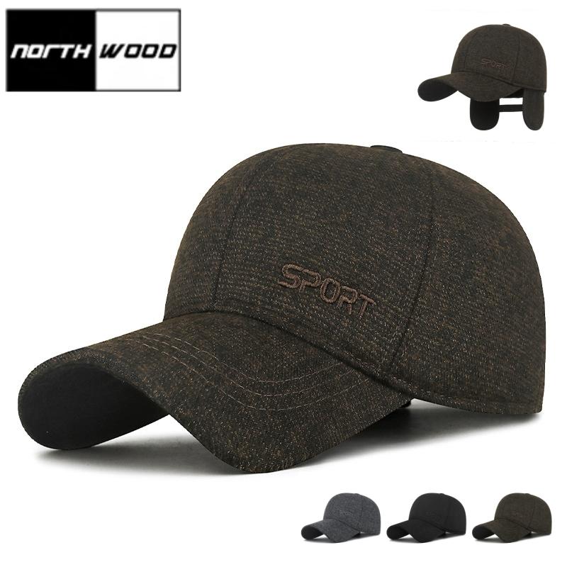 NORTHWOOD Winter Men's Baseball Cap with Ear Protection Warm Cotton Trucker Cap Outdoor Embroidered SPORT Cold Proof Baseball Hats