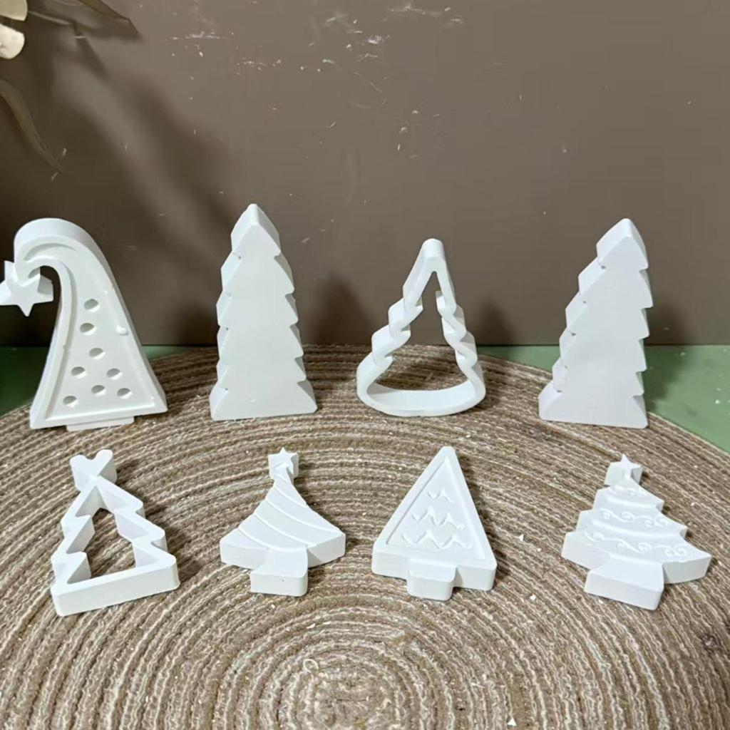Silicone Christmas Tree Casting Mold 8-Grid Heat Resistant Ornament Crafts Mould Tree Wax Plaster Casting Mold For Festival