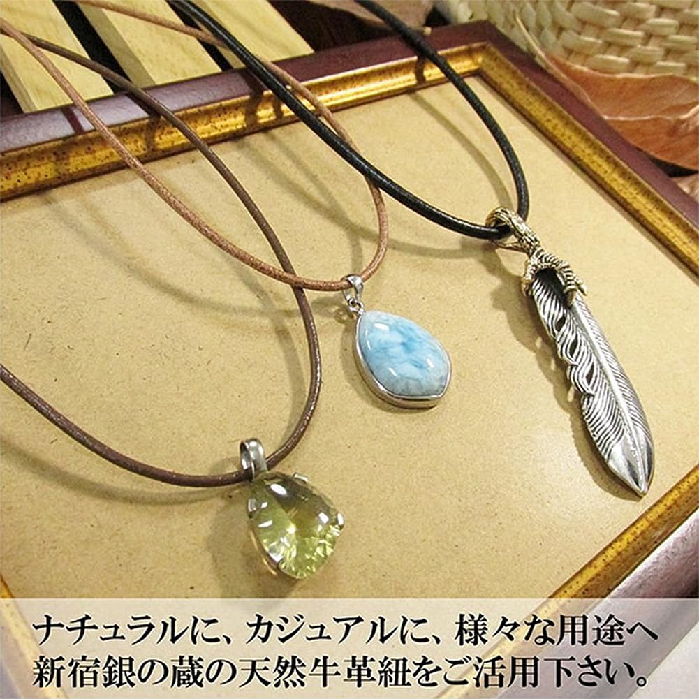 [Shinjuku Gin no Kura] Made in Japan Leather Choker Necklace with Cowhide Cord, Silver 925 (Black), 2.0mm Wide, 30cm-80cm Long (45cm Long)