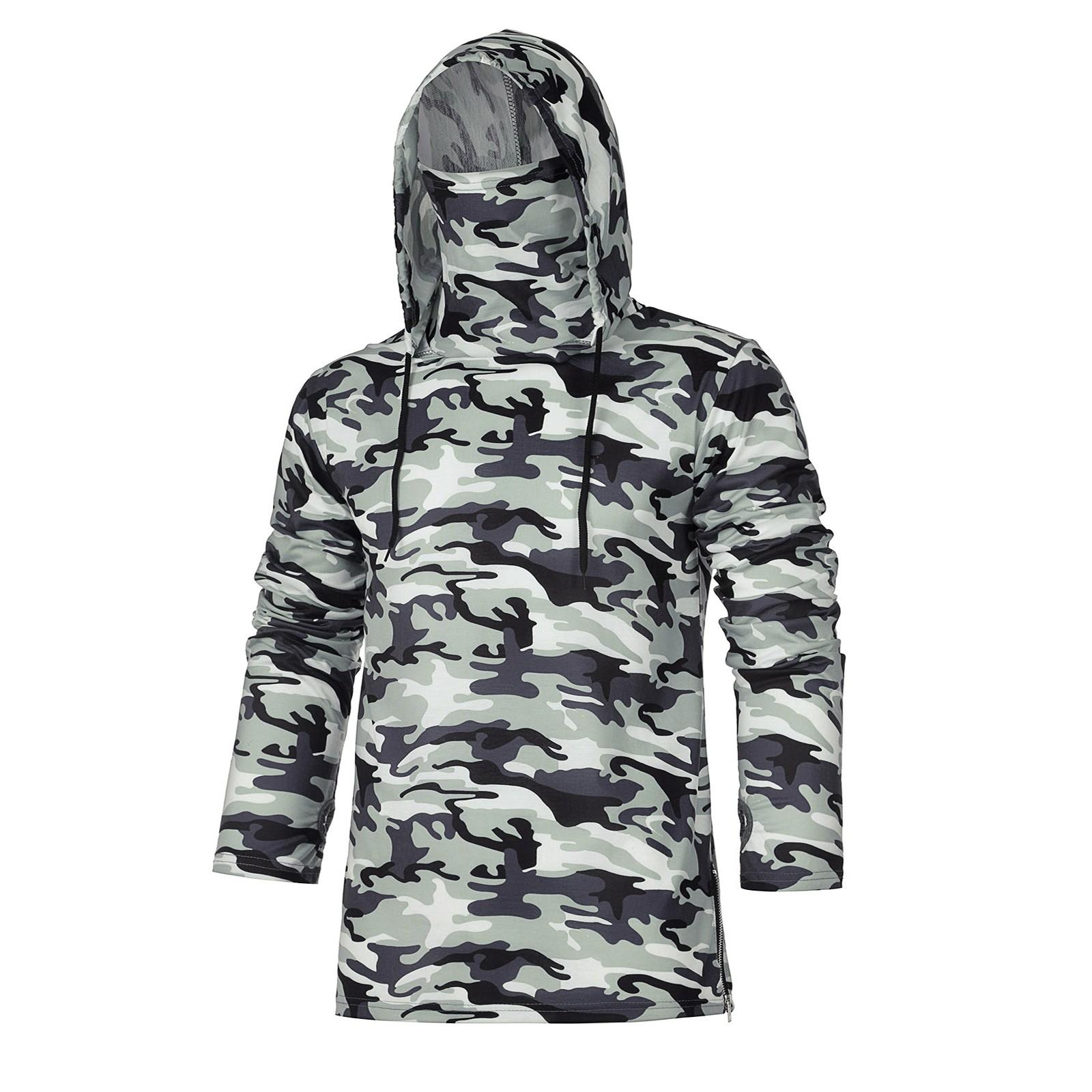 

(СУ)Чоловіча маска, камуфляж, з капюшоном, великі сорочки з відкритими вилками, чоловічі довгі рукави XXXL сірий колір