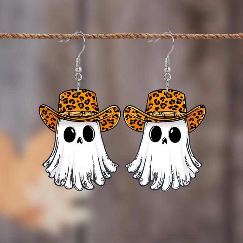 1 para Akrylowe Halloween Leopard Kapelusz Wzór Ducha Kolczyk Biżuteria Prezent dla Kobiet Dziewcząt Kobieta