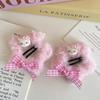 Sweet KT Cat Plaid Bow Plush Hair Clip - Cute Autumn/Winter Accessory
