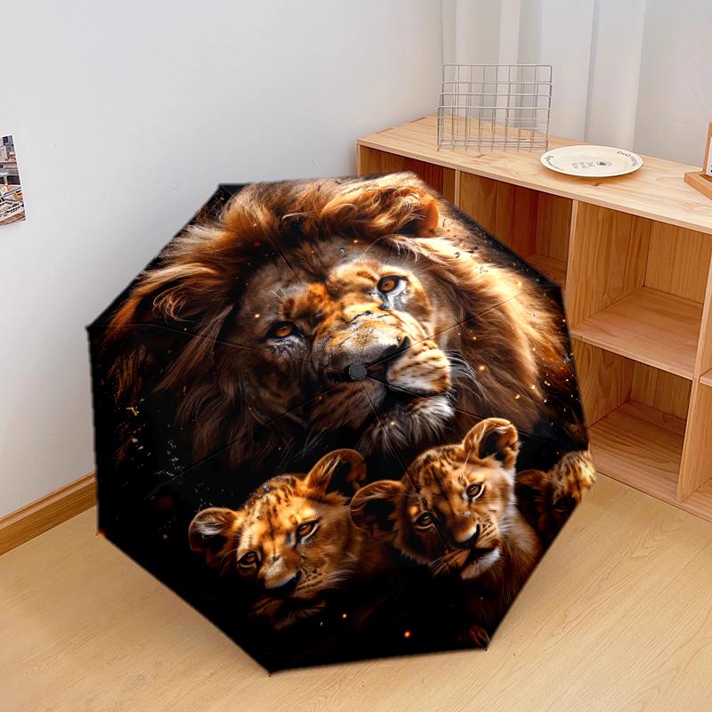 1 PC Automatic Folding Umbrella - Fierce Lion Pattern, Portable & Foldable Design with 8 Ribs, Christmas Birthday Gifts