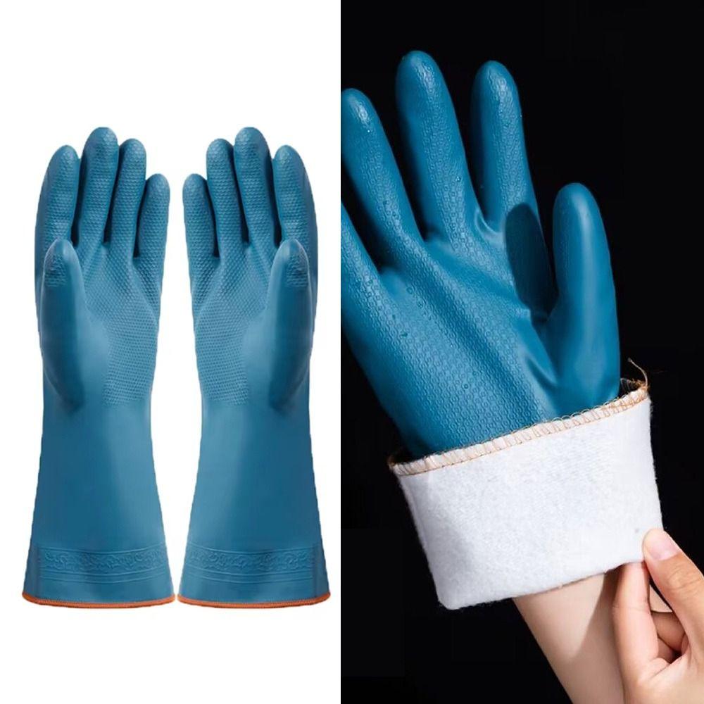 Waterproof Fleece-lined Cleaning Gloves Thicked with Fleece Dishwashing Gloves Wear-resistant Soft Warm Household Gloves
