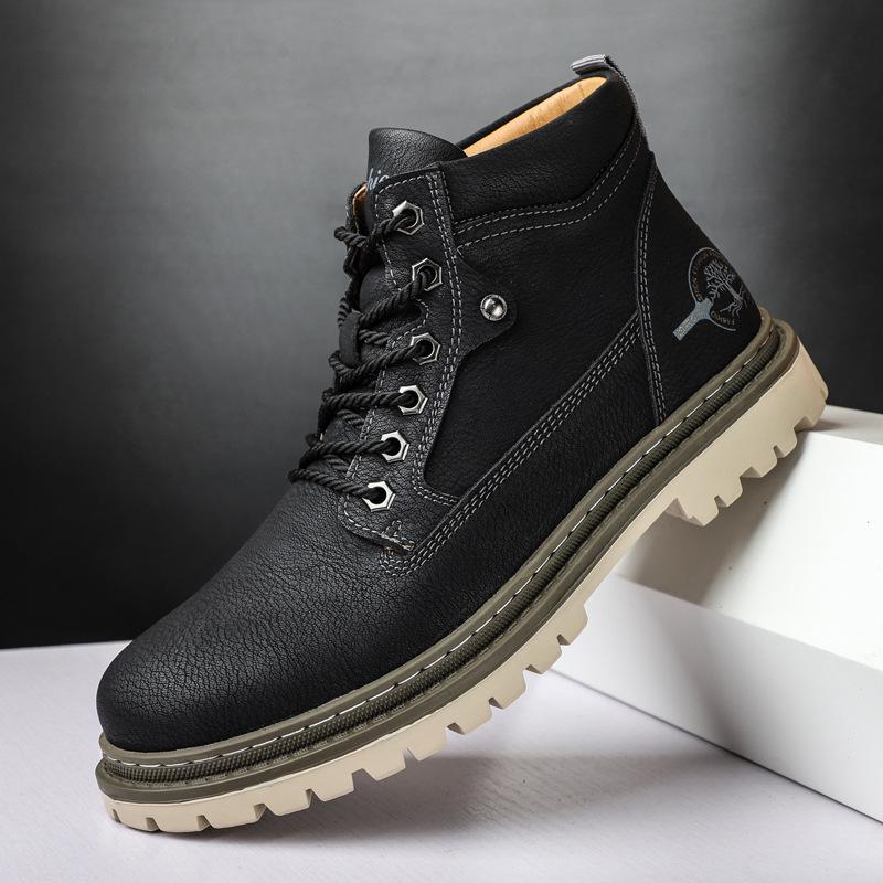 Luxury Men High Top Boots Autumn Vintage Men British Leather Boots Fashion Non Slip Motorcycle Boots Chelsea Botas Hombre 38-47