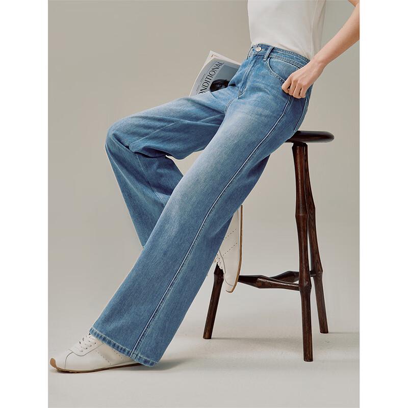 INMAN Vintage Washed Denim Flare Cropped Pants