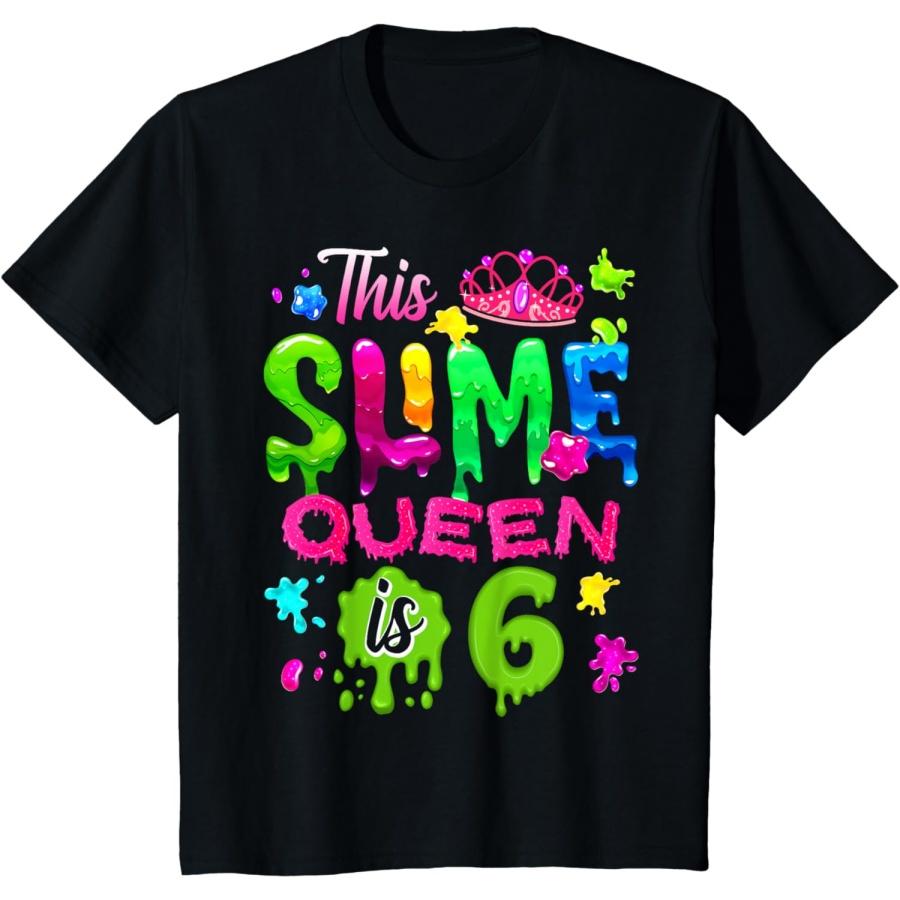 6 Years Old Birthday Party 6th Bday This Slime Queen is 6 T-Shirt(1) S