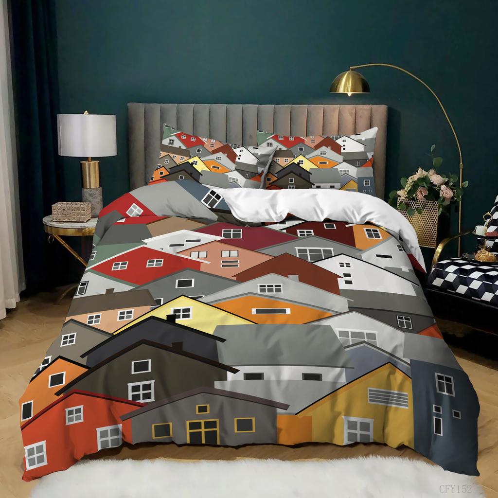 3D Quilt Cover Art Color House Three-Piece Wish