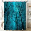 Blå Skog Duschdraperi Skogsnatur Träd Naturskön Bakgrund Turkos Badrumsinredning Vintage Rustik Heminredning Tvättbar Vattentät
