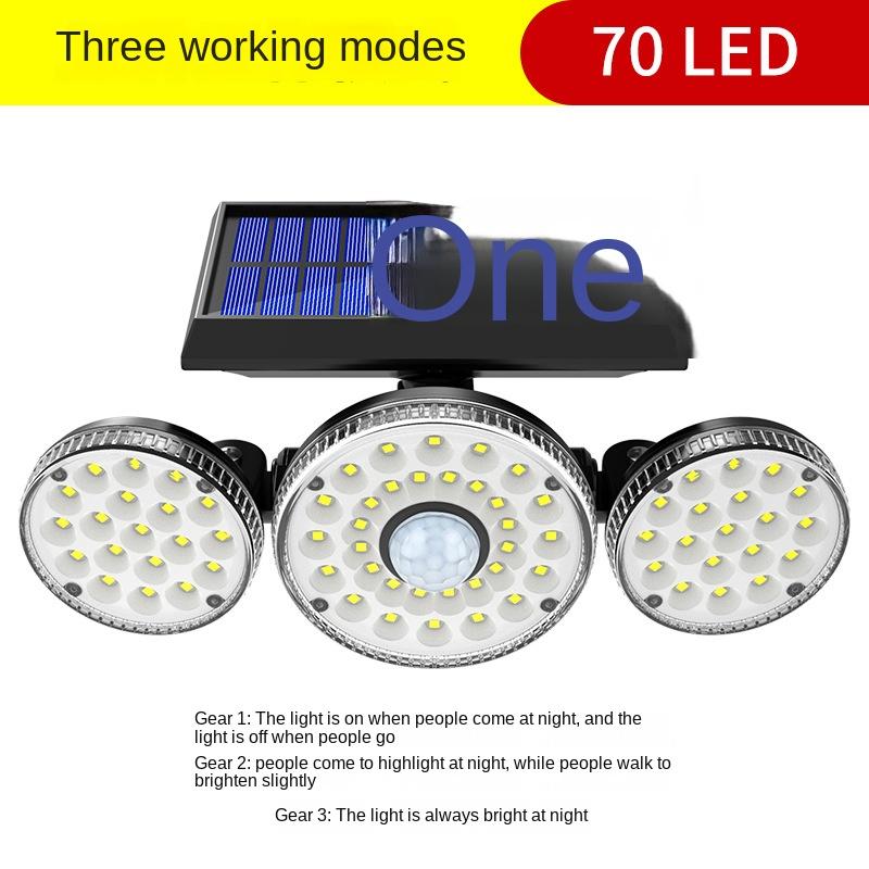 Neue Solar-Wandleuchte 78LED menschliche Körperinduktion Gartenleuchte im Freien wasserdichte Wandleuchte Dreikopf-Wandleuchte