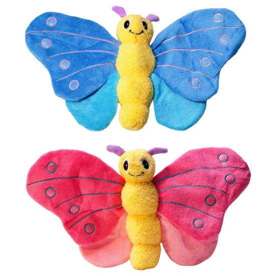 Plush Butterfly Dog Chew Toy with Squeaker Crinkle Paper Stuffed Animal Teething Cleaning Interactive Toy for Small Medium Large Breed