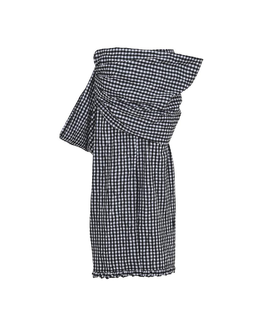 Bimuet Black Check Ribbon Drape Midi Skirt