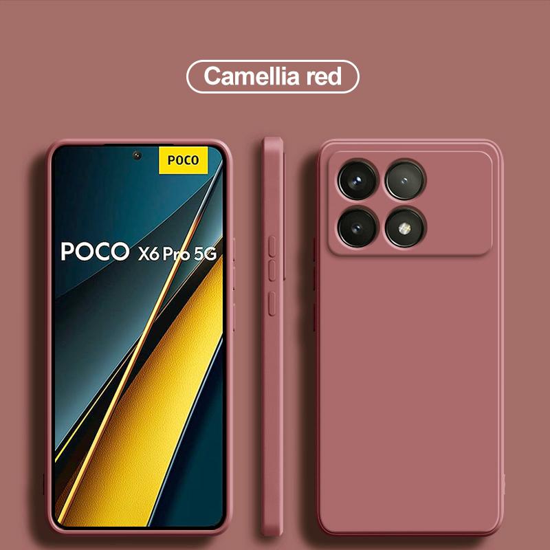 For Poco X6 Pro 5G Case Square Liquid Silicone Camera Lens Protector Phone Case For Xiaomi Poco X6 X 6 Pro Pocox6 Pro 5G Soft Cover